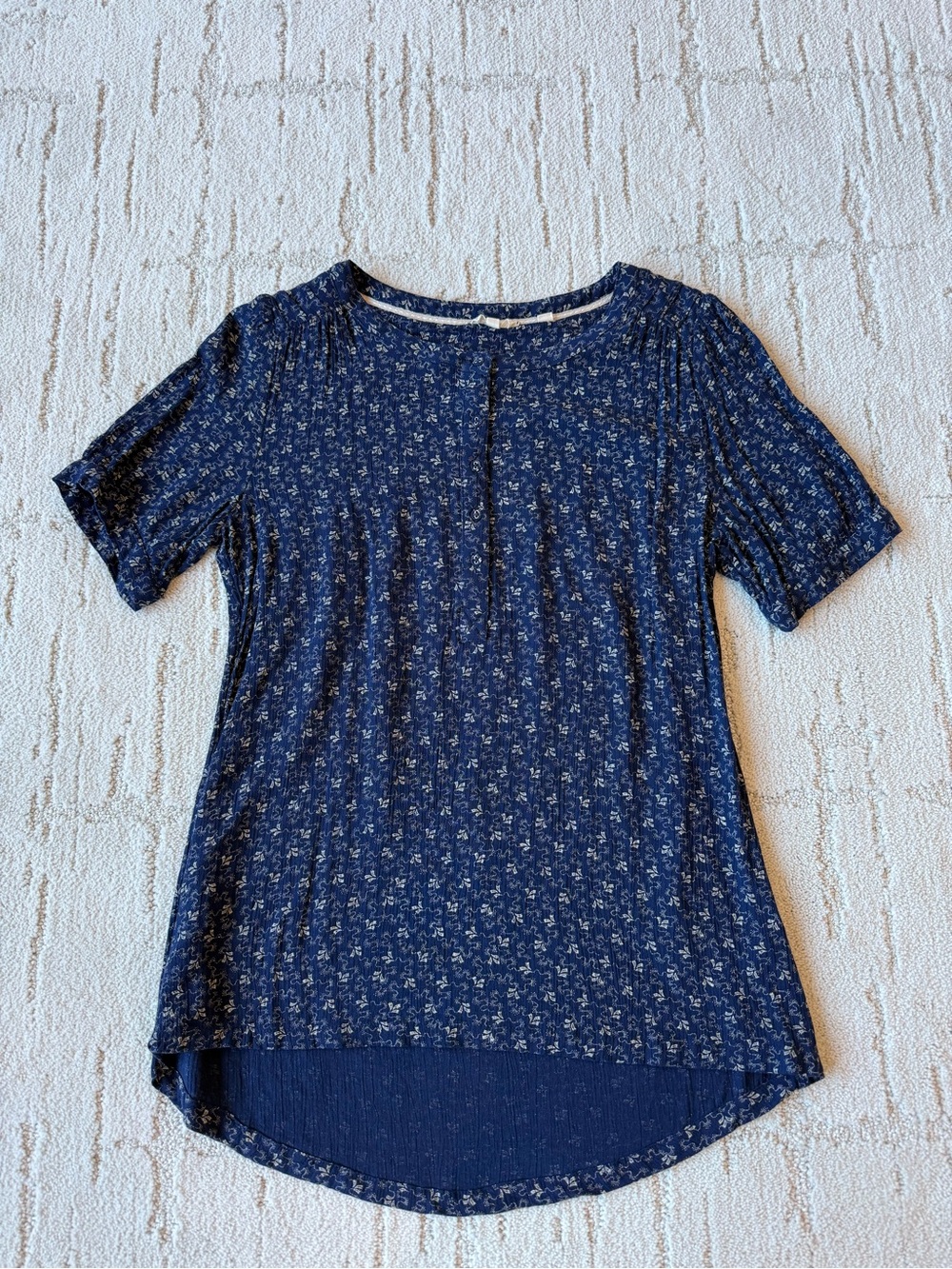 Fat Face Navy Blue Floral Short Sleeve Blouse Size 4